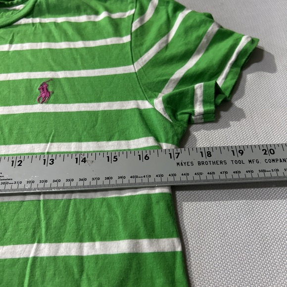 Ralph Lauren Sport Shirt Women's Sz  Medium White Green Stripe Pink Pony Tee - Picture 4 of 7
